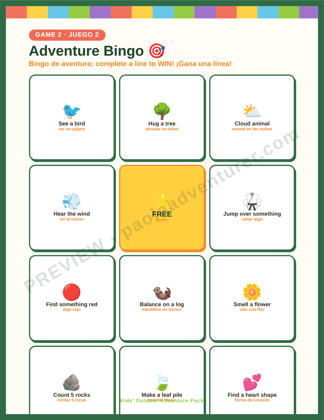 Adventure bingo page