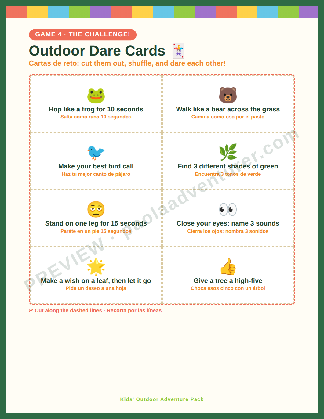 Dare cards page
