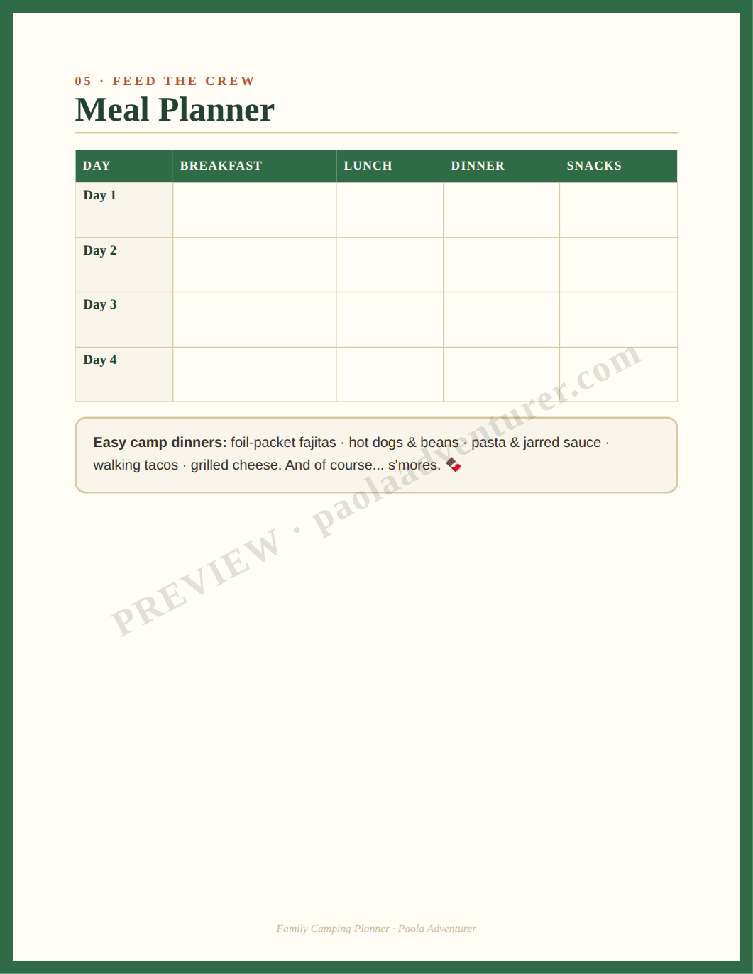 Meal planner page