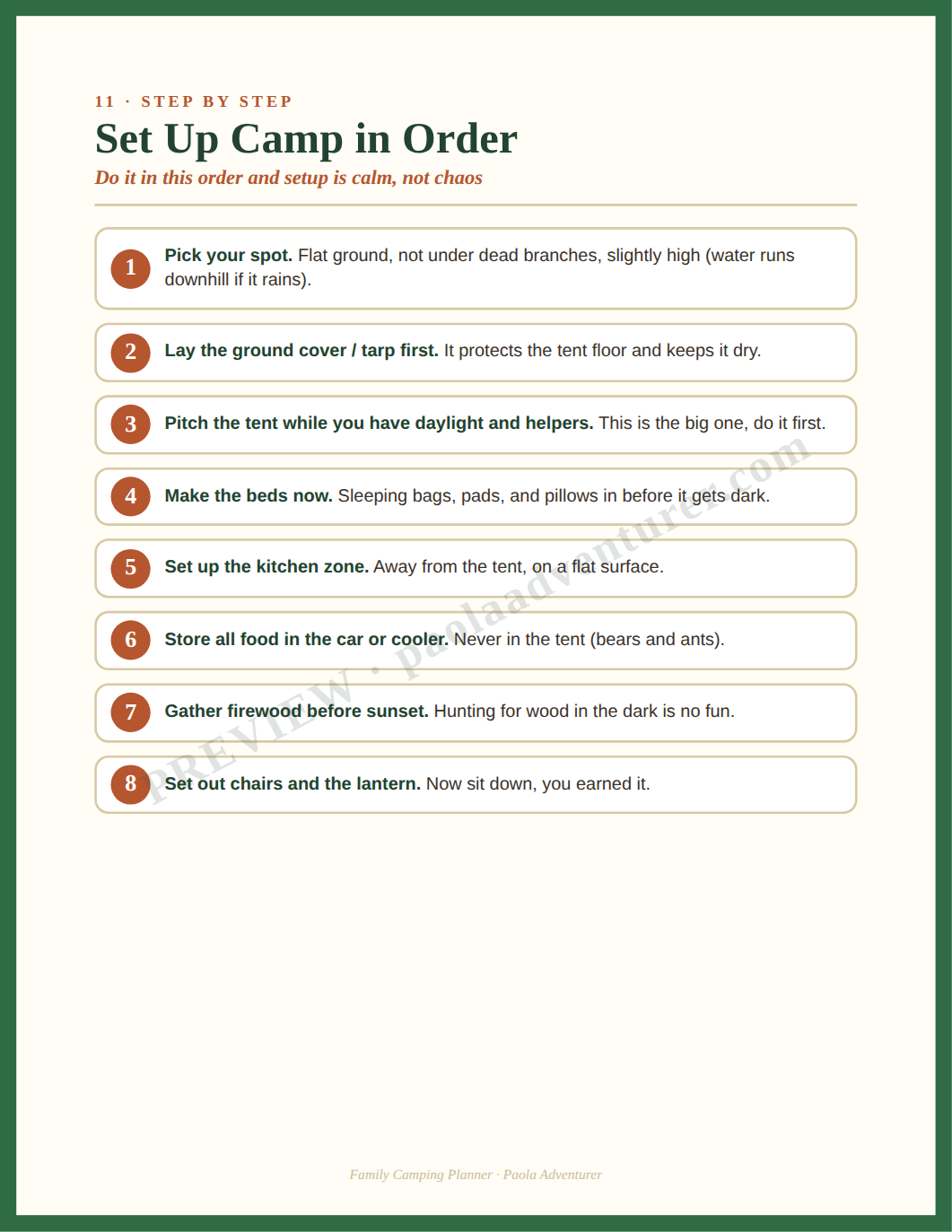 Set up camp in order page